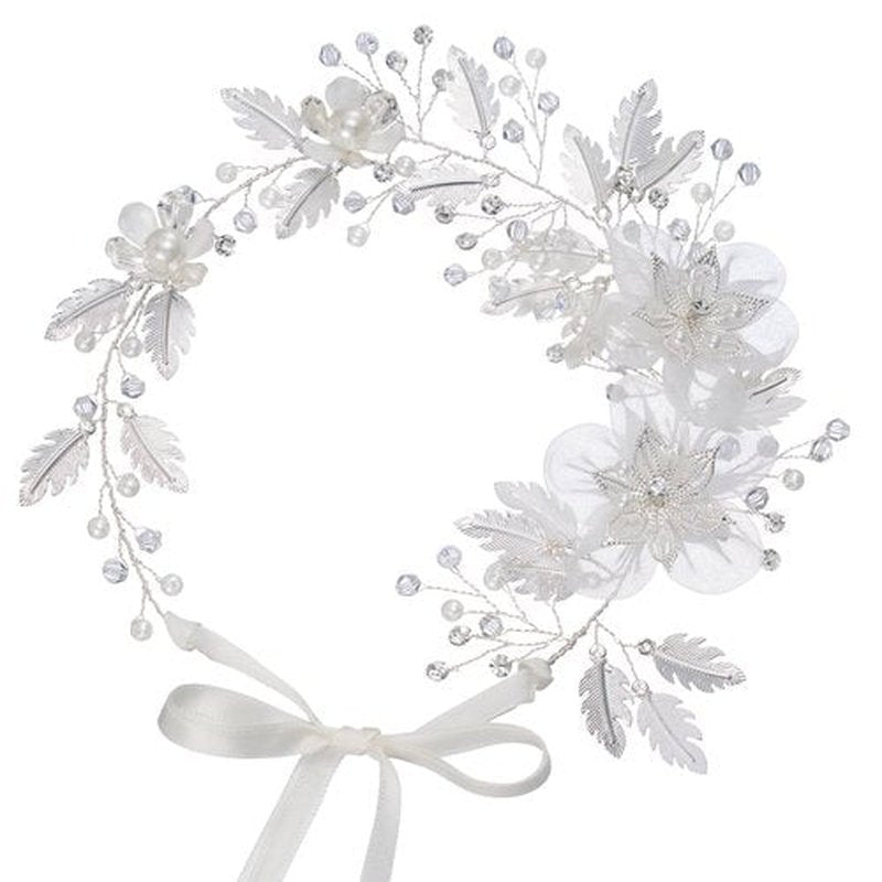 SWEETV Flower Wedding Headpieces for Bride Rhinestone Bridal Headband handmade bride hair vine wedding hair piece for bride hair accessories for Women and Girls Silver