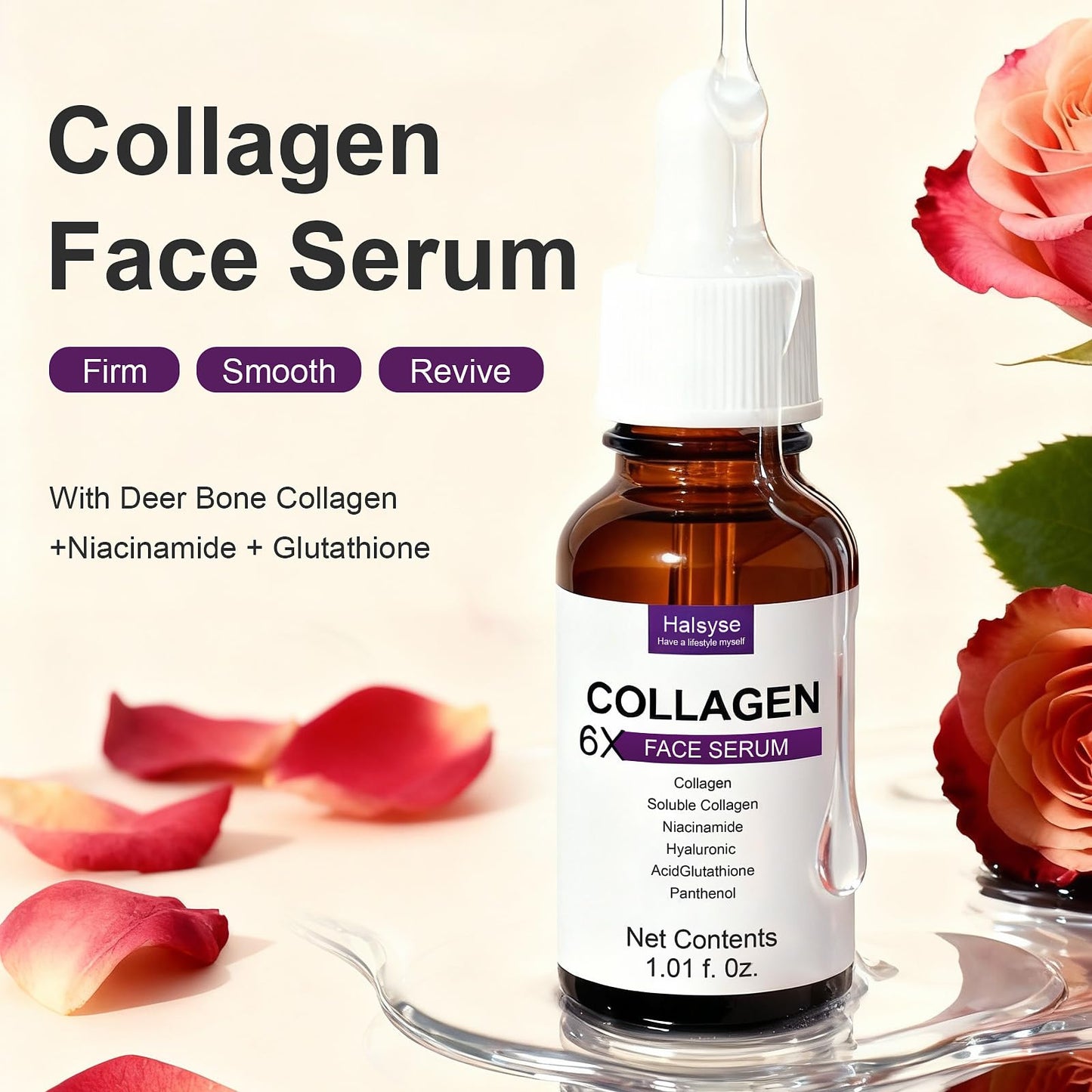 Anti-Aging Collagen Face Serum with Niacinamide & Glutathione – Firming, Deep Hydrating & Brightening Serum with Hyaluronic Acid for Improving Appearance of Fine Lines, Wrinkles & Skin Elasticity