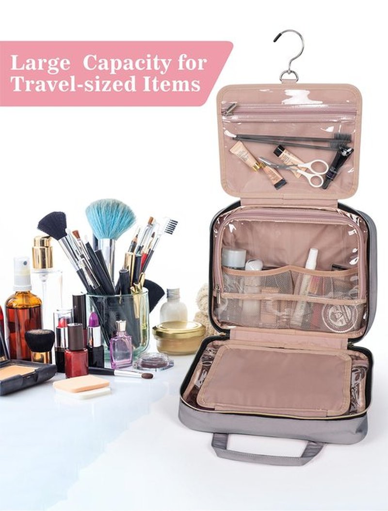 BALULHG Grey Toiletry Bag, Makeup Organizer, Travel Bag For Women Mens Toiletries, Waterproof with Hanging Hook, Large Capacity