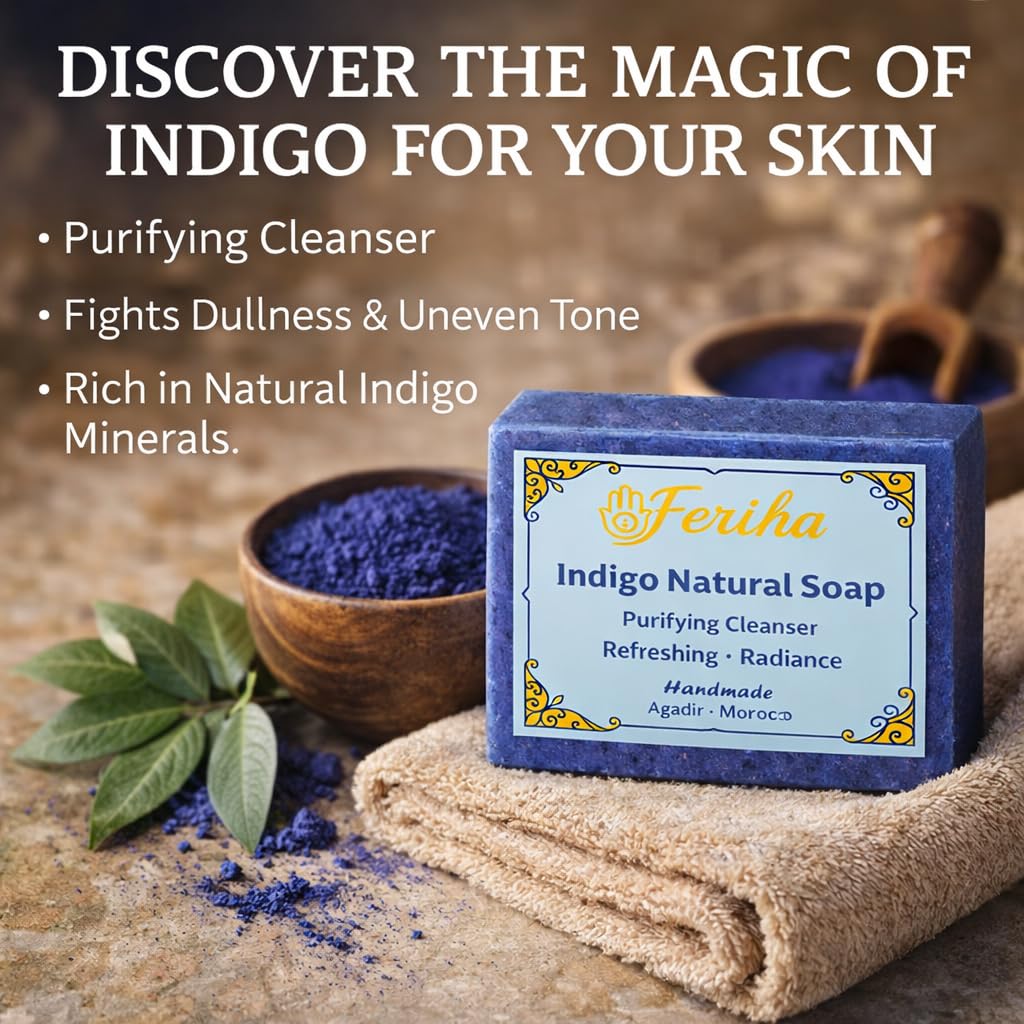 FERIHA Moroccan Indigo Nila Facial Soap - Handmade with Argan Oil & Shea Butter