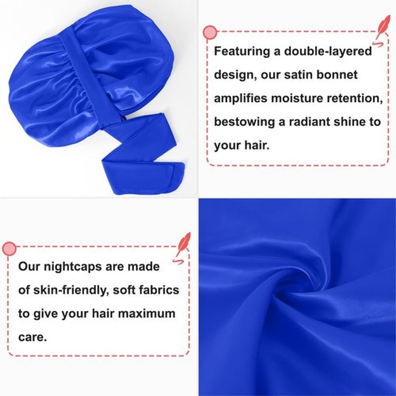 Large Silk Bonnet for Sleeping, Double Layer Satin Lined Hair Bonnets for Women Men with Tie Band Shower Cap
