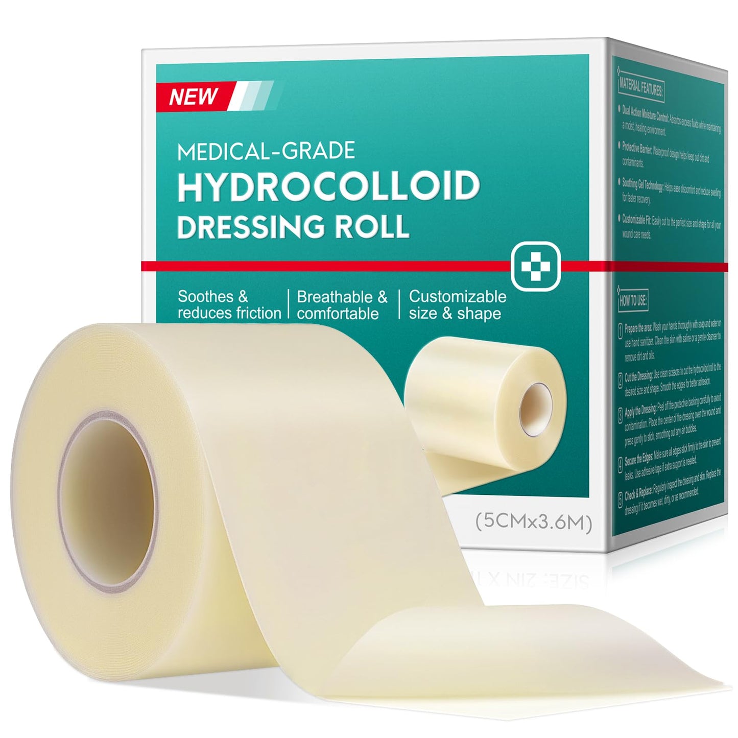 Hydrocolloid Bandages, Medical Grade Hydrocolloid Roll for Wound Care, Waterproof & Flexible Wound Dressing Roll, Extra Large Hydrocolloid Patch Bandages with Self-Adhesive-2in*11.8ft
