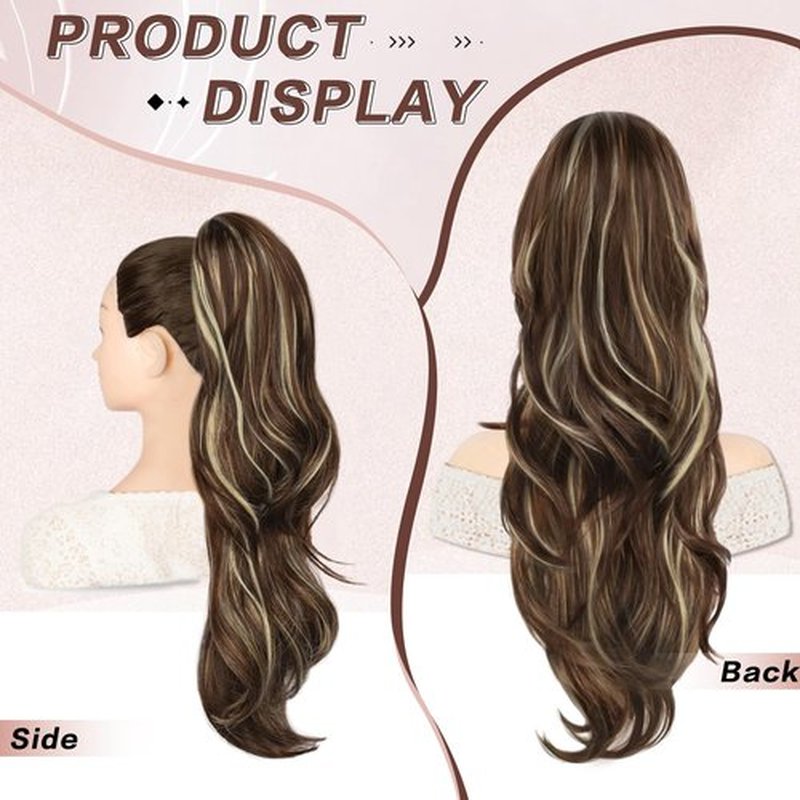 CHRSHN Ponytail Extension, 23 Inch Drawstring Ponytail Extension for Women Long Wavy Layered Pony Tails Hair Extensions Synthetic Clip in Ponytail Hairpiece for Women(8/24)