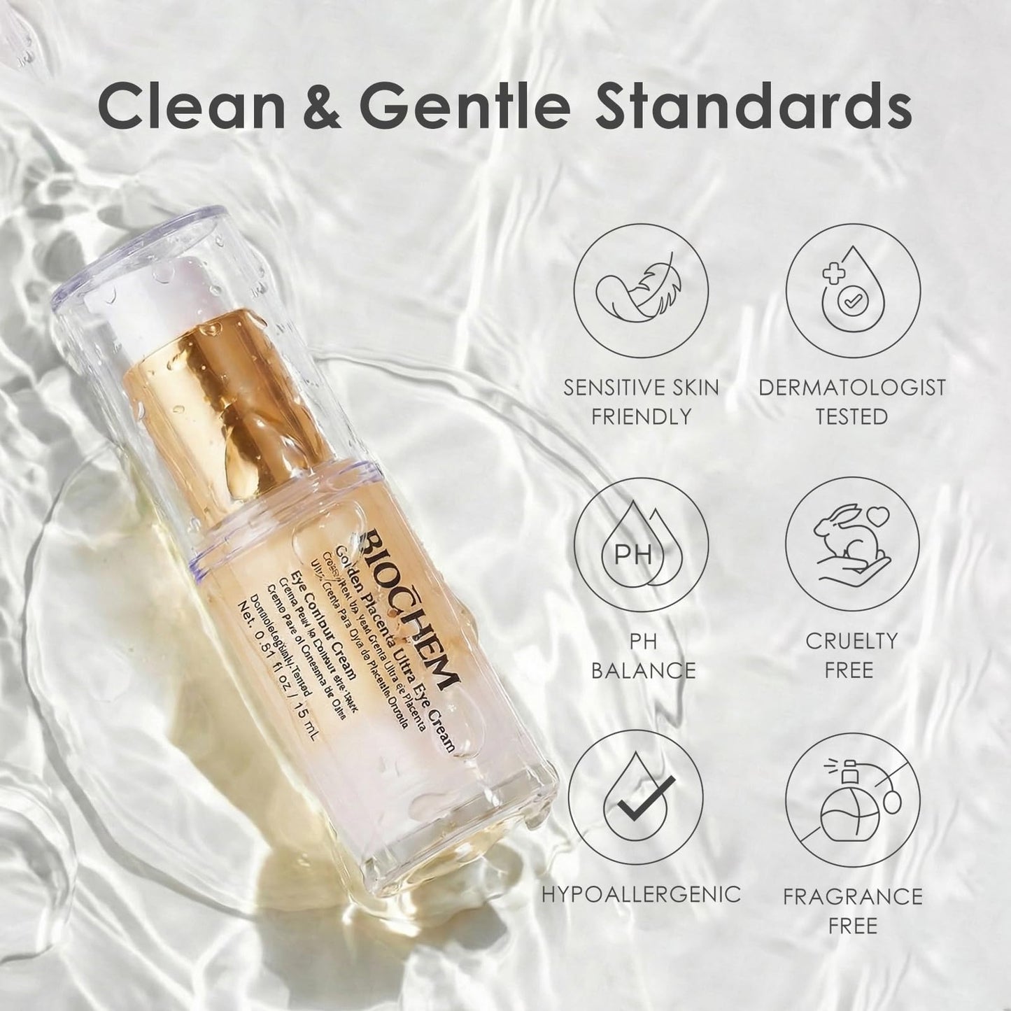 BIOCHEM Golden Placenta Ultra Eye Cream, Luxury Under Eye Repair Treatment for Circles, Puffiness, Anti Aging, Wrinkles Care, Skin Laxity, Crows Feet, Eye Bags for Women & Men(0.51 fl oz / 15 mL)