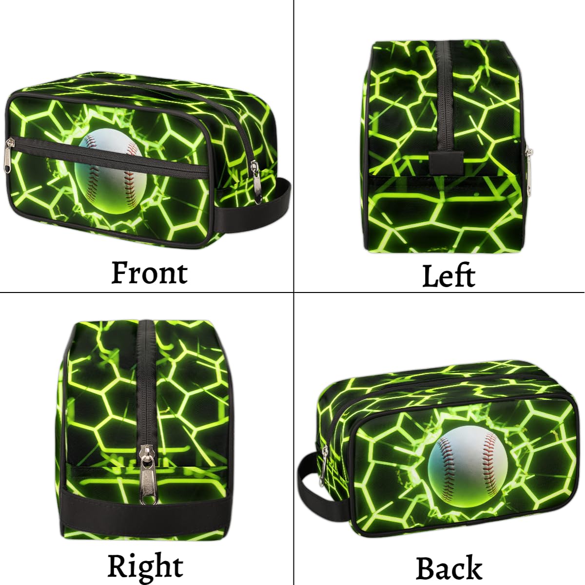 Ethebre Futuristic Style Baseball Toiletry Bag for Men Women, Cosmetic Makeup Bag with Handle, Travel Shaving Kit Organizer, Waterproof Portable Wash Bag for Gym Vacation Camping Sports