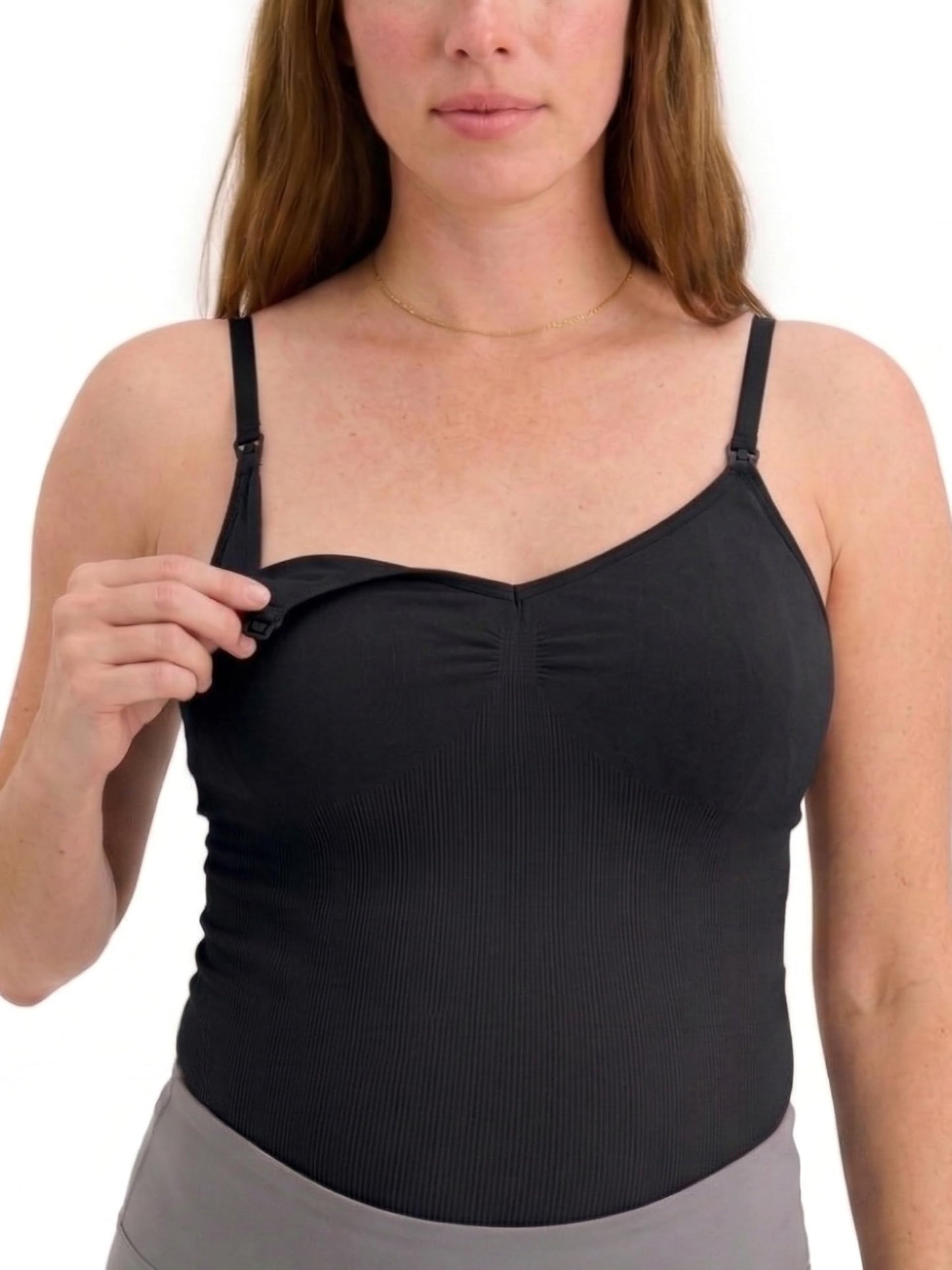 HATCH The Essential Nursing & Pumping Tank Top for Breastfeeding & Hands-Free Pumping, Seamless with Adjustable Straps, Black, Small