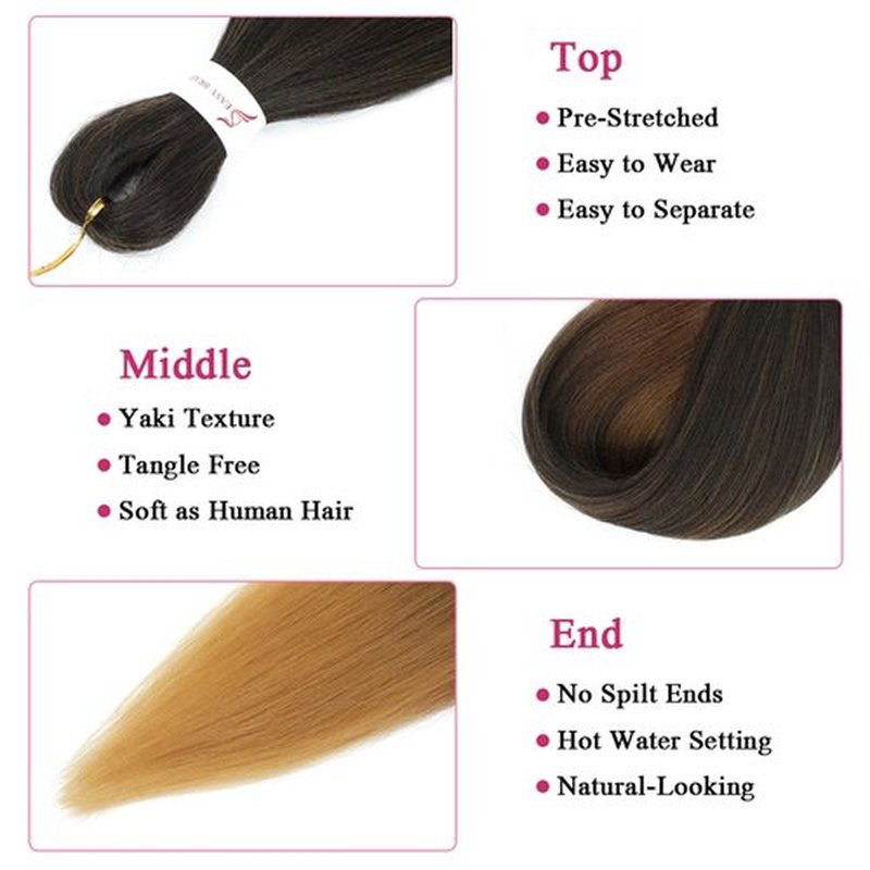 Pre Stretched Braiding Hair Soft Yaki Texture Braiding Hair for Braids Professional Hot Water Setting Synthetic Crochet Hair Extensions(26"1B/30/27)