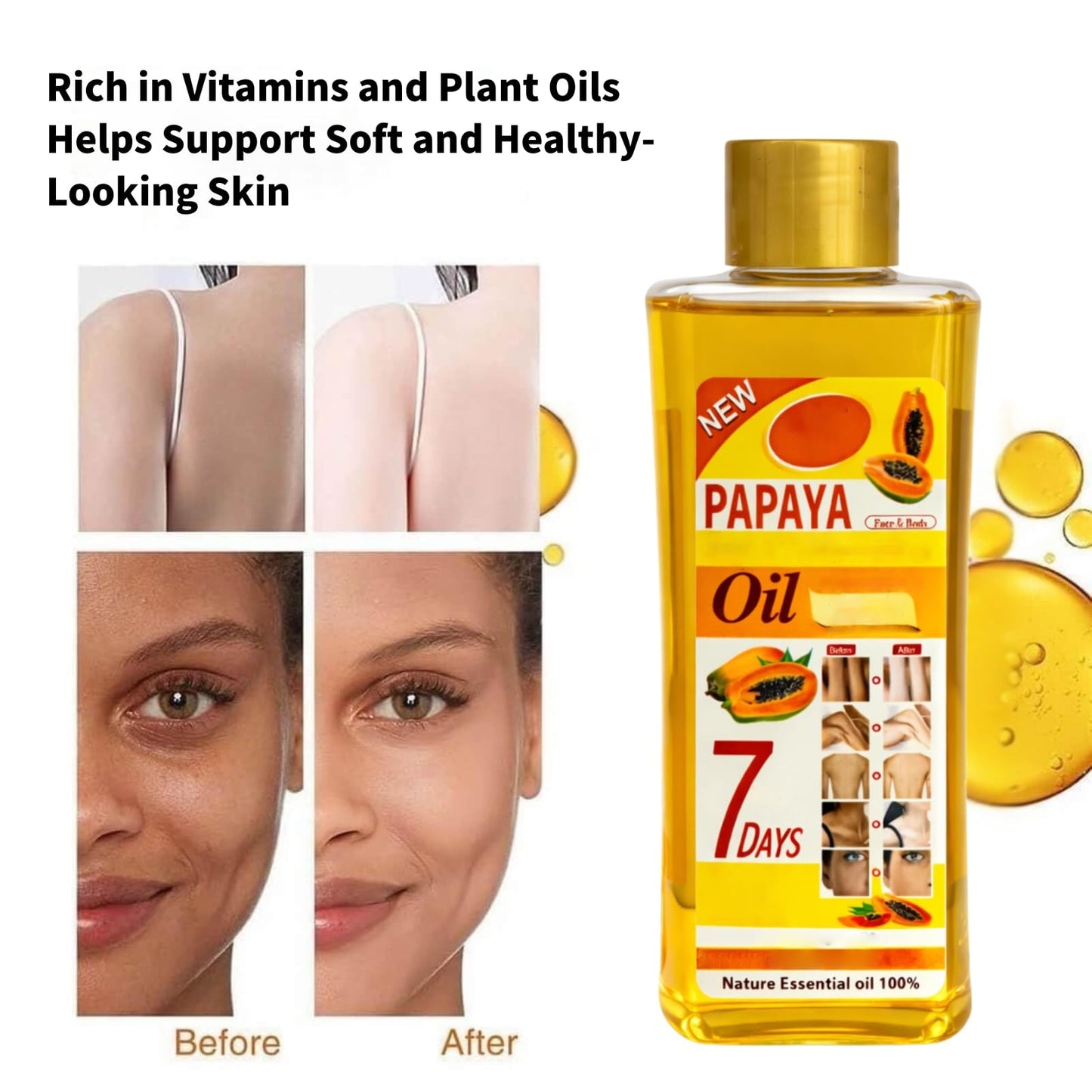 Papaya Oil for Massage and Skin Moisturizing, Lightweight Hydrating Body Oil for Dry Skin, Spa Body Care Oil with Papaya Extract, 200ml / 6.76 fl oz