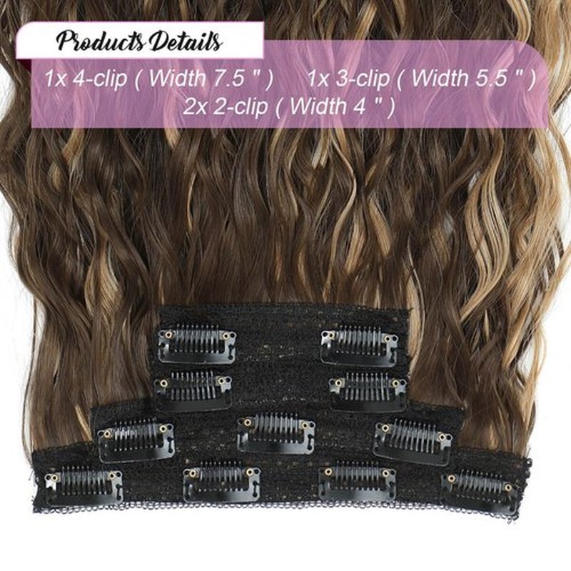 MORICHY Clip in Hair Extensions Clip ins 16'' Wavy Curly Clip in Hair Extensions Invisible Soft Lace Seamless Clip in Hair Extensions Highlights Brown Hair Extensions Synthetic Hair Pieces for Women