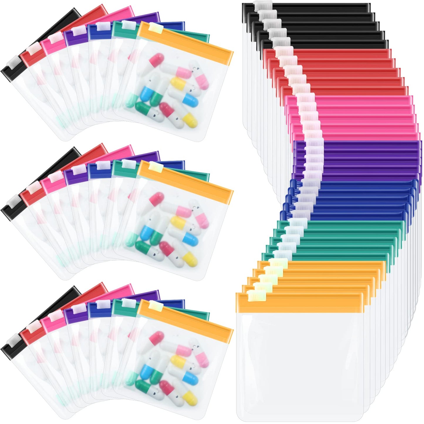 Sherr 35 Pcs Pill Pouch Bags with Zipper Pill Pouch Set Travel Reusable Translucent Medicine Organizer Self Sealing Plastic Bag with Slide Lock for Storage(Classic Colors,3 x 3 Inch,Blank Style)