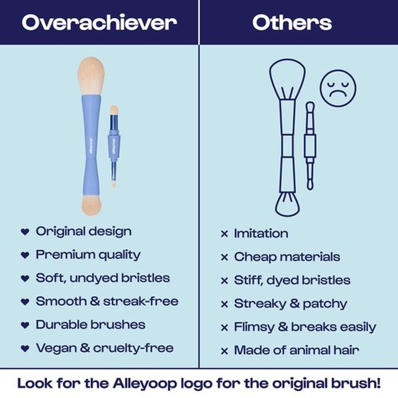 Alleyoop Overachiever 4-in-1 Makeup Brush - Powder Brush, Multi-Use Small Blending Brush, Precision Brush & Complexion Brush - Vegan & Travel-Friendly