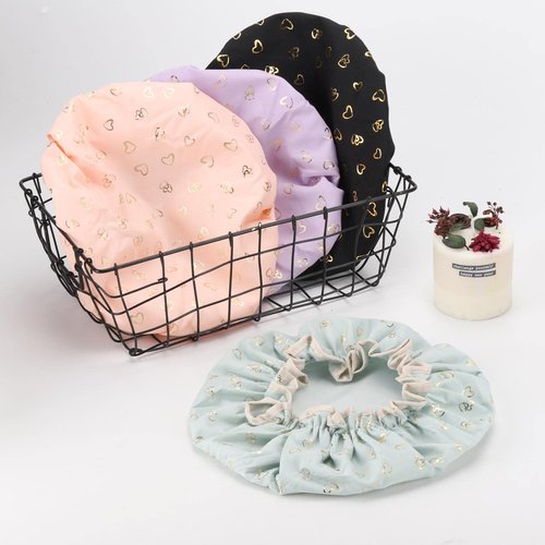 Tbestmax 4 Pcs Shower Caps Hat for Women and Girl, Reusable Waterproof Bath Cap Double Waterproof Layers