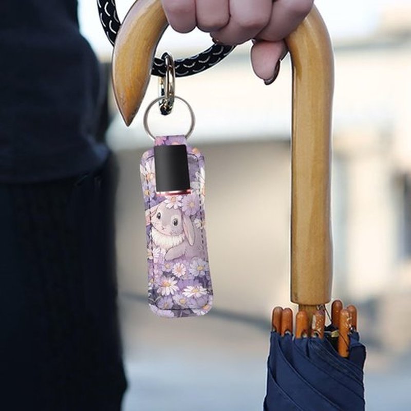 SEANATIVE Easter Bunny Lipstick Holder Keychain Neoprene Lip Balm Holder Portable Lip Gloss Keychain Pocket Keychain Clip-on Sleeve Chapstick Holder for Women Travel