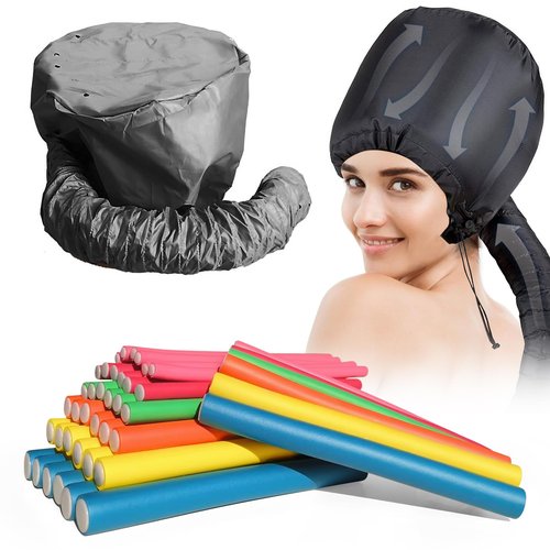 xnicx 42 pcs 7" Flexi Rods,Hair Curlers Rollers Flexible Curling Rods,Heatless Bendy Foam Hair Curls for Long,Medium,Short Hair to Sleep in,with Hair Dryer Bonnet for Quick Shaping(Black)