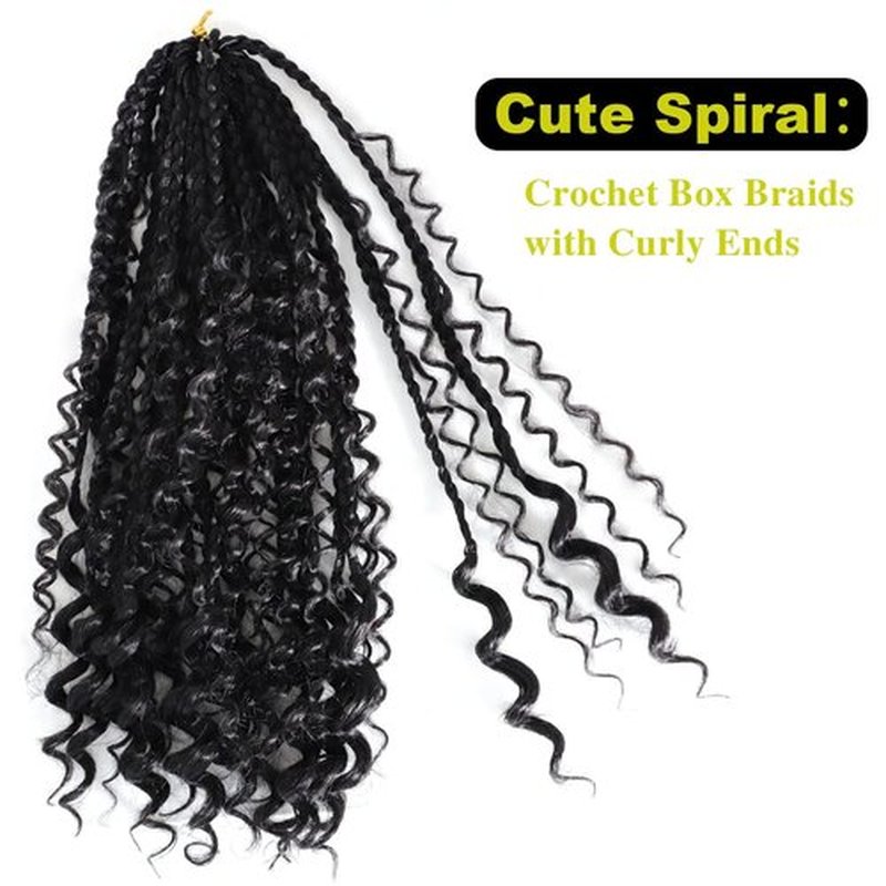 VIOLET 14 Inch Box Braids Crochet Hair 7 Packs Goddess Braiding Hair with Curly Ends Prelooped Synthetic Crochet Hair for Black Women(14 Inch, 7Packs, 1B)