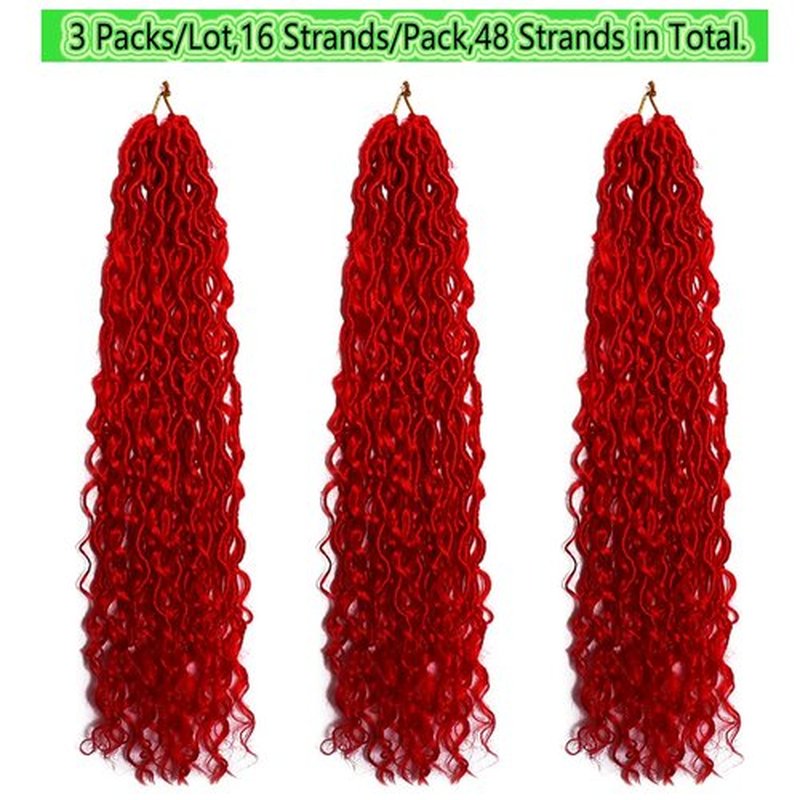 BALINGHAIR Goddess Locs Crochet Hair Red 22 Inch 3 Packs Bohemian Faux Locs Crochet Hair With Curly Ends Pre Looped Hair Extensions 16 Roots/Pack(Red)