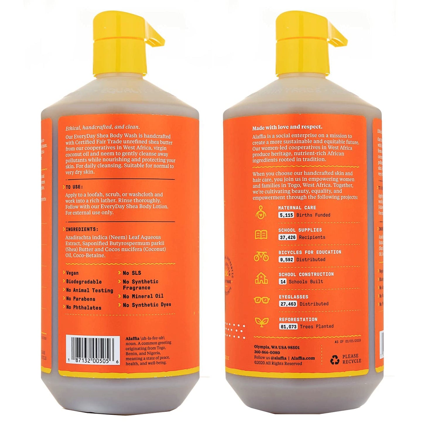 Alaffia Everyday Shea Body Wash, Naturally Helps Moisturize and Cleanse Without Stripping Natural Oils with Fair Trade Shea Butter, Neem, and Coconut Oil Vanilla Mint 32 fl oz - 2 Pack