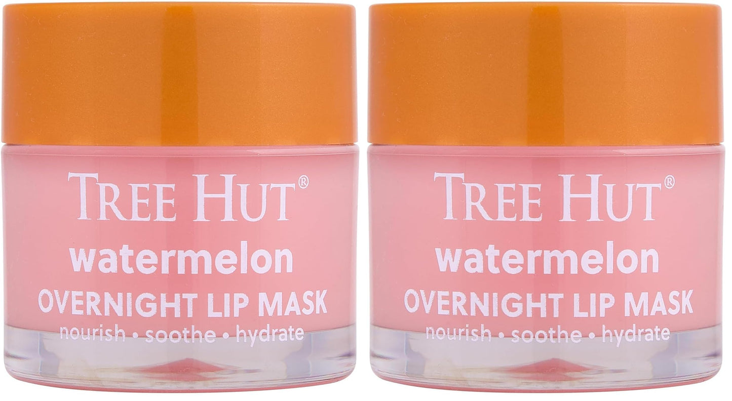 Tree Hut Watermelon Overnight Lip Mask, Hydrating Lip Treatment, Leave On Overnight for Soft, Smooth Lips, 0.6 oz (Pack of 2)