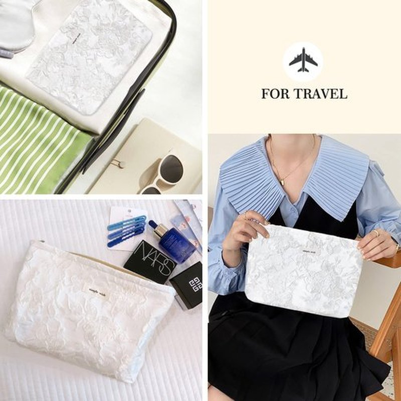 STARDW Flower Cosmetic Bags Makeup Bags for Women and Girls,Travel Makeup Bag Large Capacity Canvas Makeup Bag,Makeup Organizer Bag Zipper Pouch (Embossed white)
