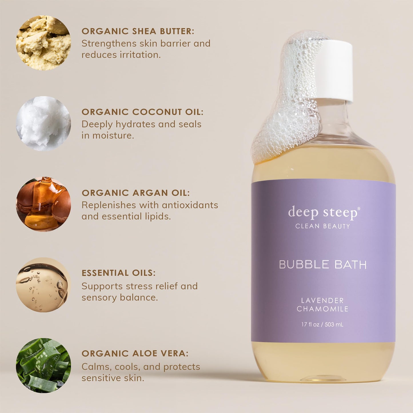 Deep Steep Coconut Lime Bubble Bath for Women, Hypoallergenic, Clinically Tested, Clean Formula for Sensitive Skin, Sulfate-Free, 17 fl oz Bottle, Essential Bath Accessories