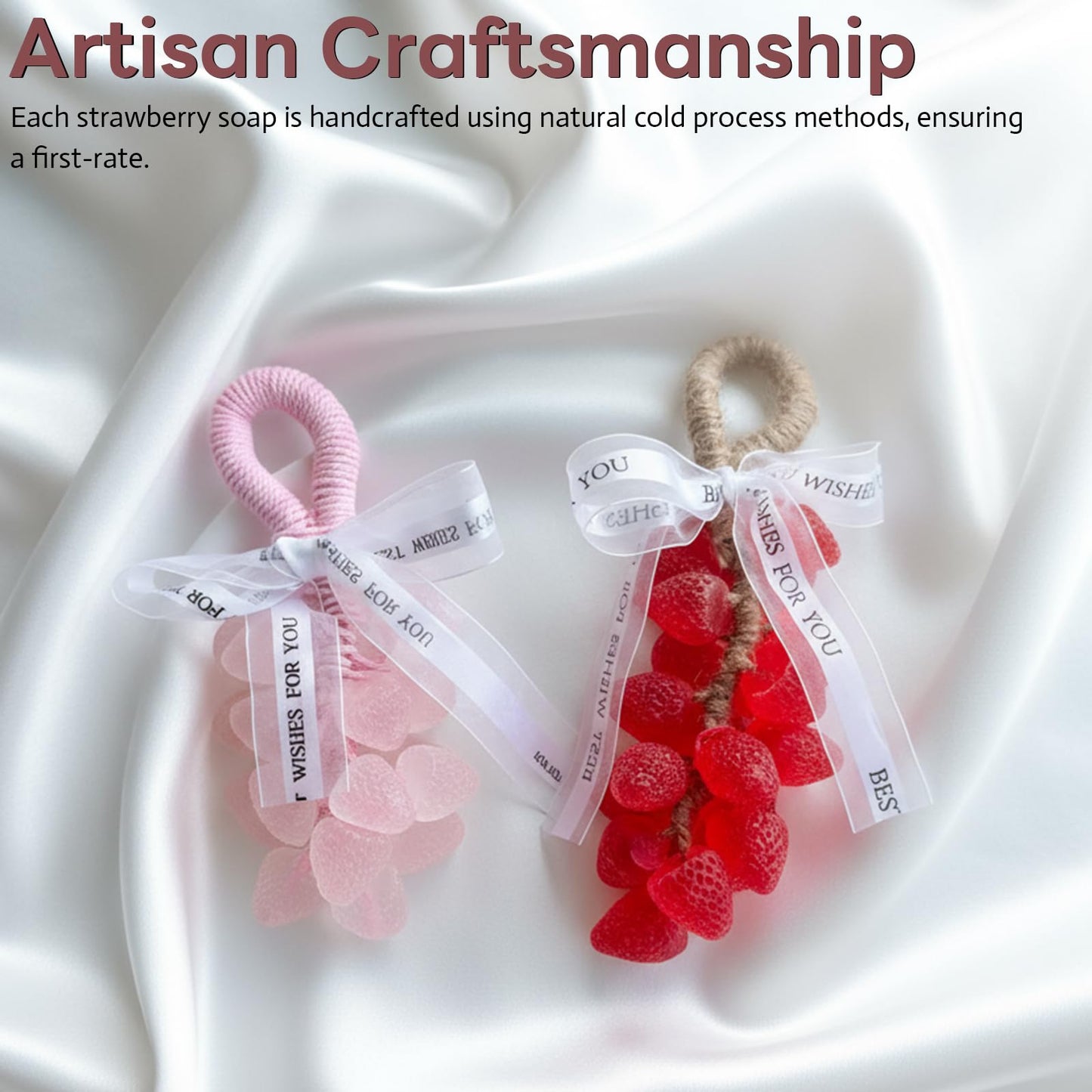 YcaeyLnaR Handcrafted Strawberry Soap on a Rope - Crystal Strawberry Cluste, Natural Cold Process Artisan Soaps, Decorative Scented Bars, Home Decor and Gift Choice (1, Pink)