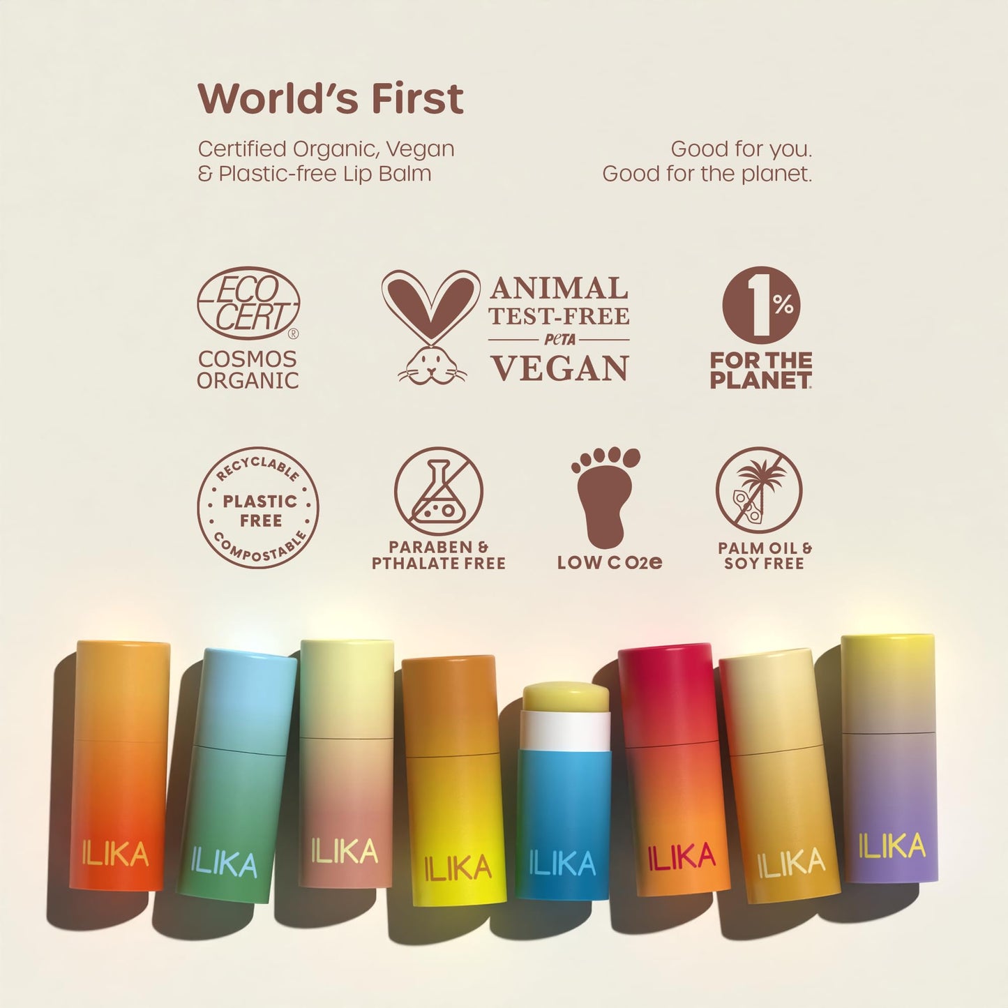 ILIKA 100% Natural Lip Balm - Organic, Plastic-free, Vegan, Vitamin E, COSMOS Certified, 4-Pack Essential Collection - Ginger Lemon, Eucalyptus Mint, Lavender Chamomile, Almond Cardamom Rose, 0.15 oz