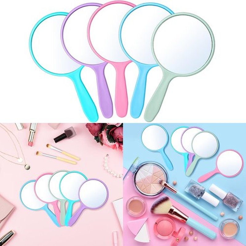 Jetec 25 Pcs Handheld Mirror with Handle, 3.94" L x 2.17" W, Small Portable Round Mirror Bulk for Kids Travel Makeup Classroom Camping Daily DIY Crafts (Pink,Light Blue,Violet,Acid Blue,Sky Blue)