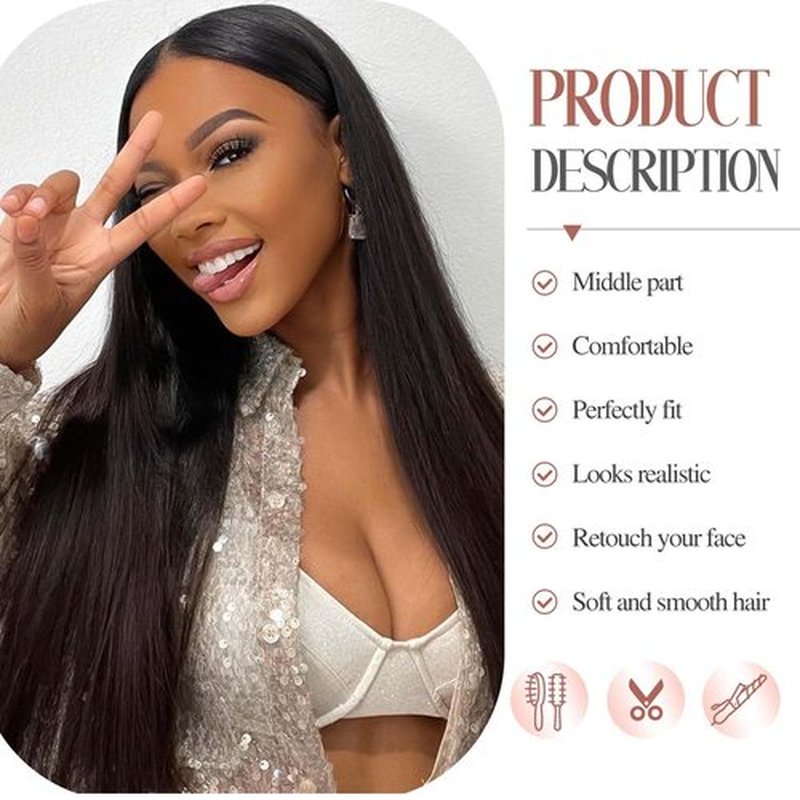 Fancy Hair Black Long Straight Wig Middle Part Synthetic Straight Hair Wig Natural Style Full Wig for Women Daily Party Use 26 Inches