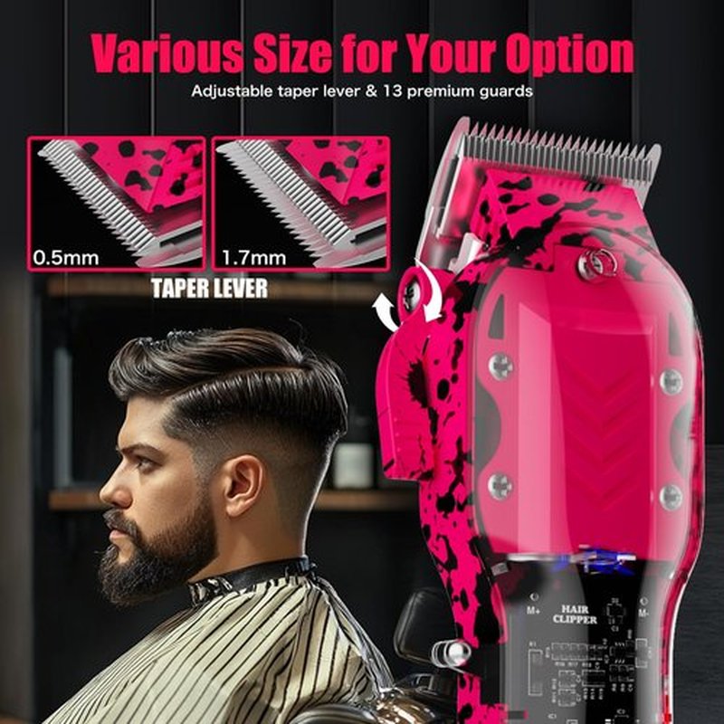 Professional Hair Clippers for Men, Cordless Barber Clippers for Hair Cutting & Grooming, LED Display Hair Clippers Set for Barber Haircut with 8 Fade Taper Combs