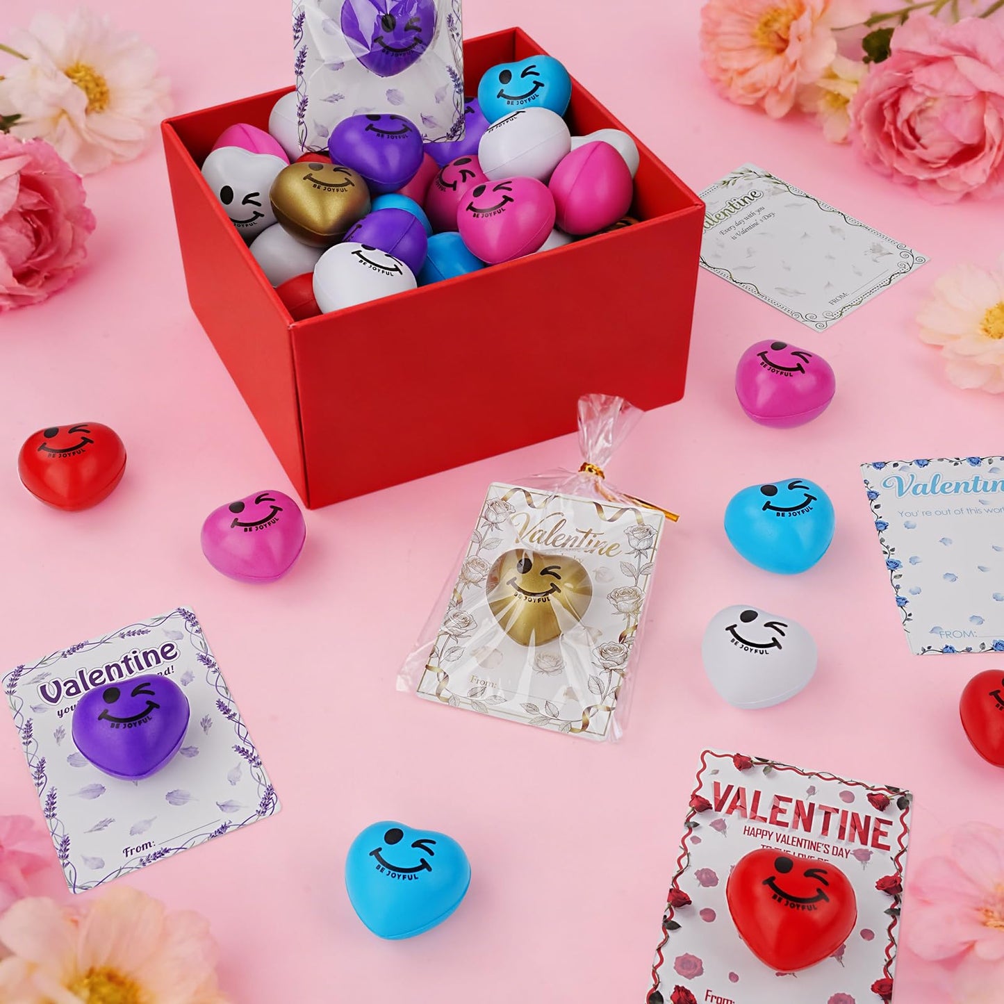 Tiaxidex Valentines Day Gifts for Kids, 18 PCS Stress Ball with Cards, Valentines Day Classroom Favors, Valentines Day Gifts for Students, Perfect for Boys & Girls Classroom Gift Exchanges at School