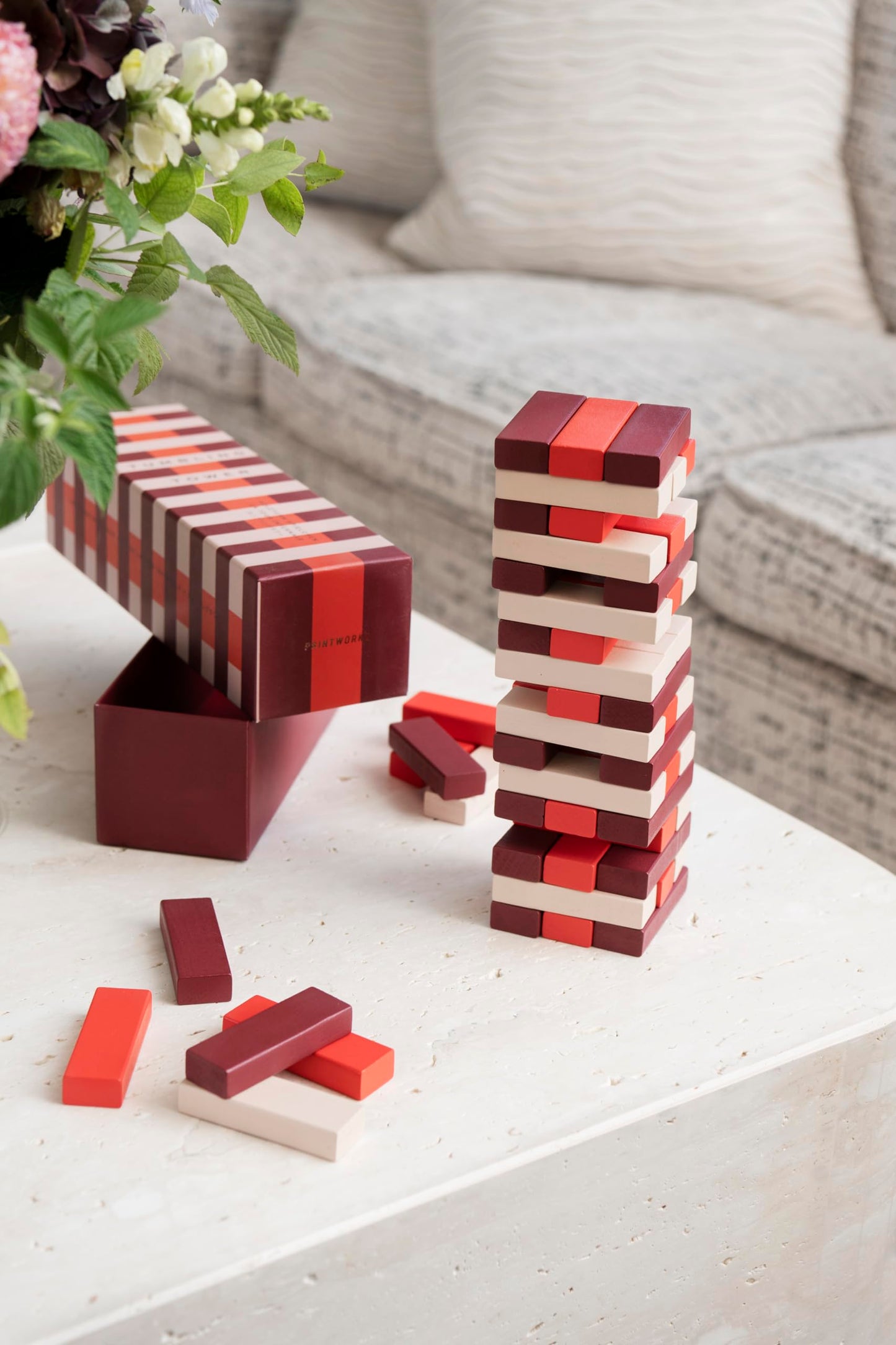 Printworks Play – Tumbling Tower, Stylish Wooden Block Stacking Game for Adults in Decorative Display-Ready Design