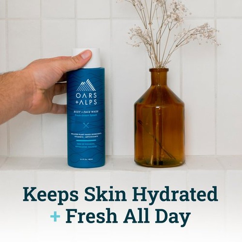Oars + Alps Men's Moisturizing Body and Face Wash, Skin Care Infused with Vitamin E and Antioxidants, Sulfate Free, Fresh Ocean Splash, 2 Pack