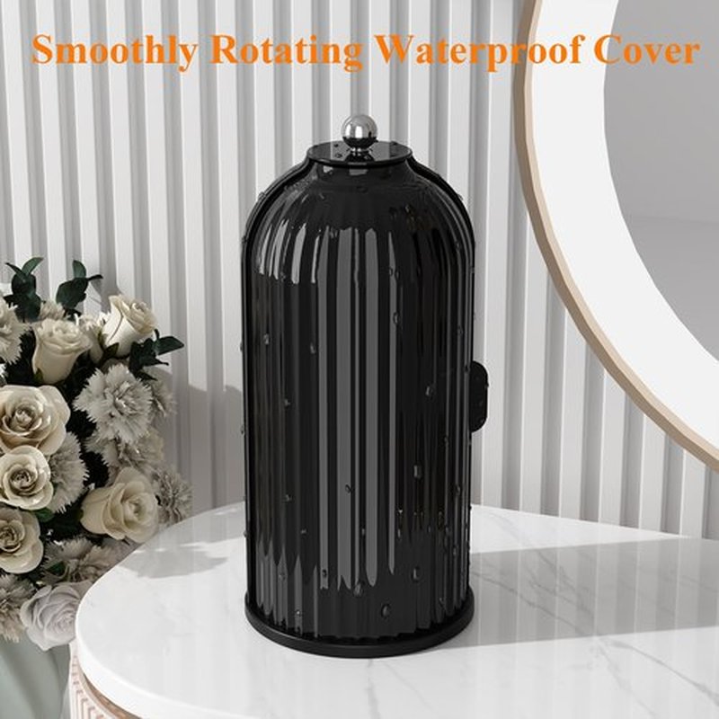Zufudo Makeup Brush Holder Organizer with Lid 360° Rotating Makeup Organizer Countertop Dustproof Cosmetics Organizer for Vanity Bathroom, Dark Black