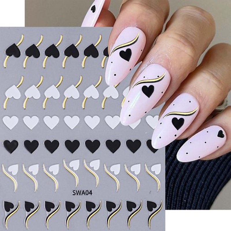 8Sheets Valentines Day Nail Stickers 3D Self-Adhesive Heart Nail Art Decals Love French Valentine Nail Design Nail Supplies Love Heart Acrylic Nail Decorations for Women DIY Manicure Accessories