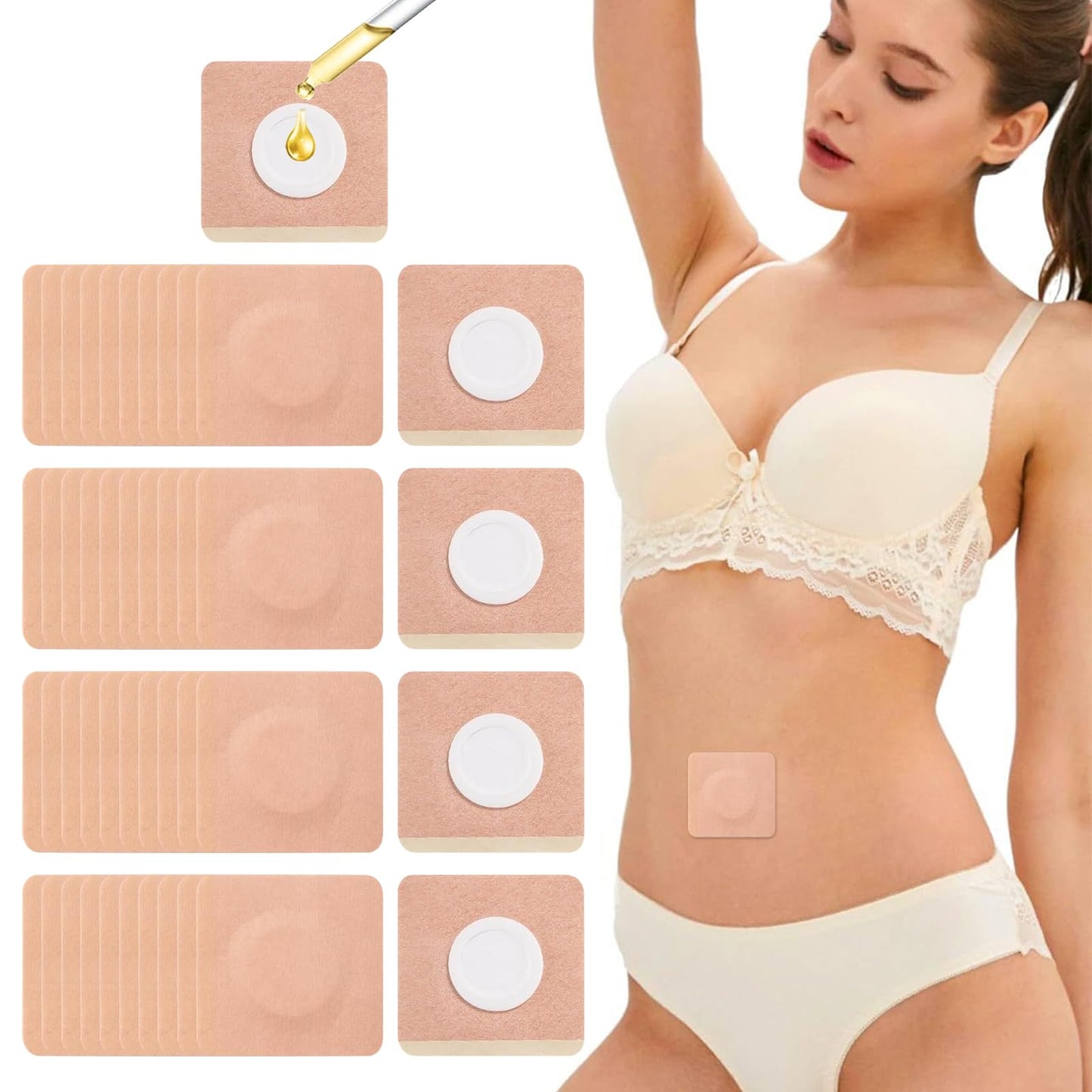 50PCS Castor Oil Patches Square, Carrier Patches for Castor Oil | Medical-Grade Self-Adhesive Pads | Belly Button Patch for Caster Oil, Portable Breathable Anti Leakage Anti-Slip No Wash