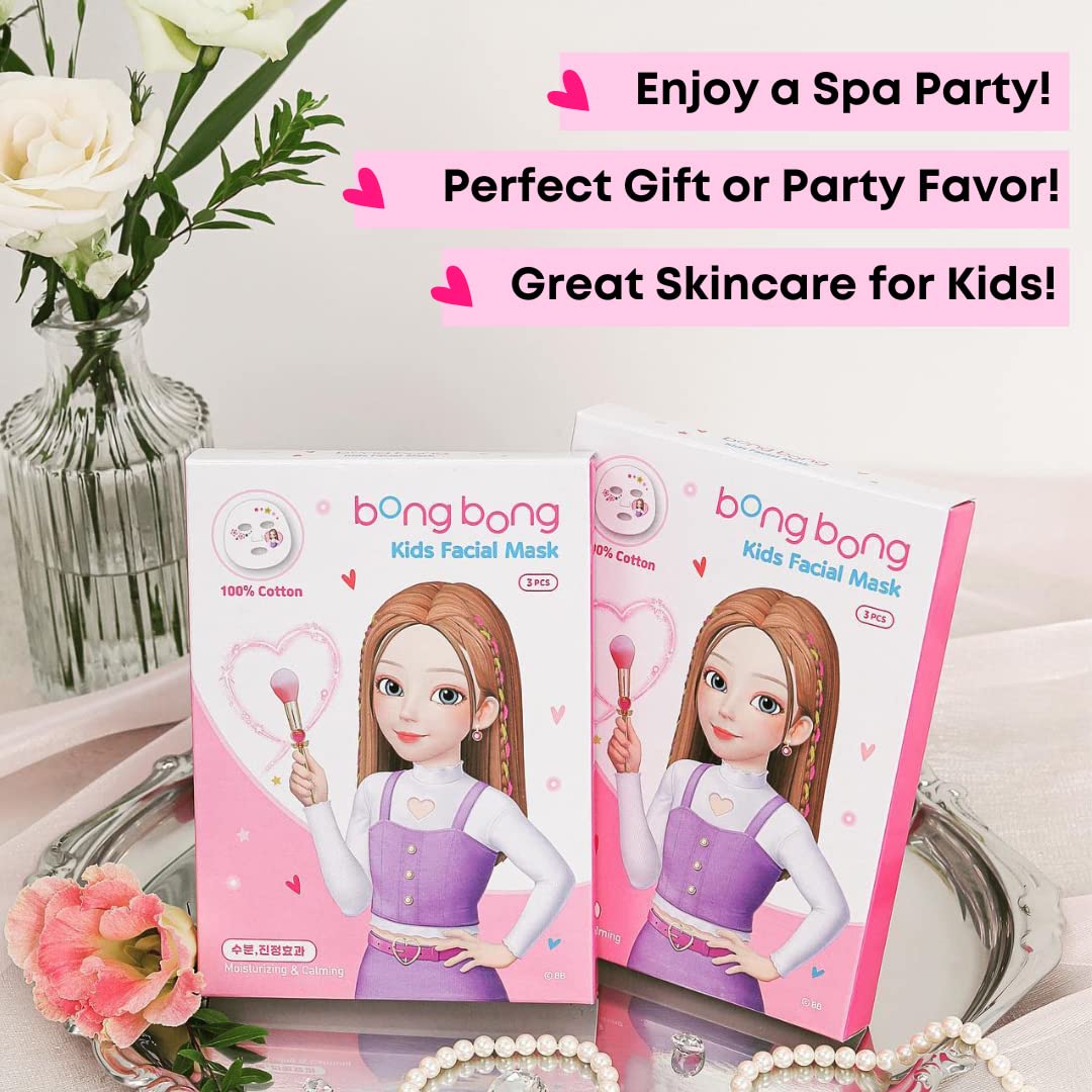 BB Kids Face Masks Spa 5-Pack With Spa Headband | Kids Facial Masks for Girls With 100% Cotton Sheets | Princess Facial Mask for Kids Spa Party Birthday Sleepover (10-Pack with Pink Band)