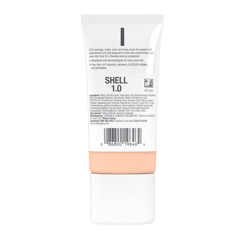 Neutrogena Clear Coverage Flawless Matte CC Cream, Full-Coverage Color Correcting Cream Face Makeup with Niacinamide (b3), Hypoallergenic, Oil Free & Fragrance Free, Shell, 1 oz