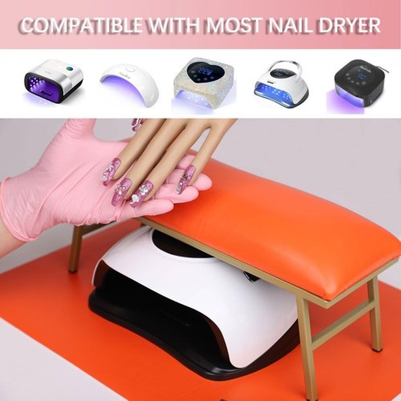 Arm Rest for Nails Tech with Nail Table Mat,Microfiber Leather Nail Hand Rest, No Installation Required Manicure Hand Rest Stand Nail Art Accessories Tool for Nails Tech(Orange)