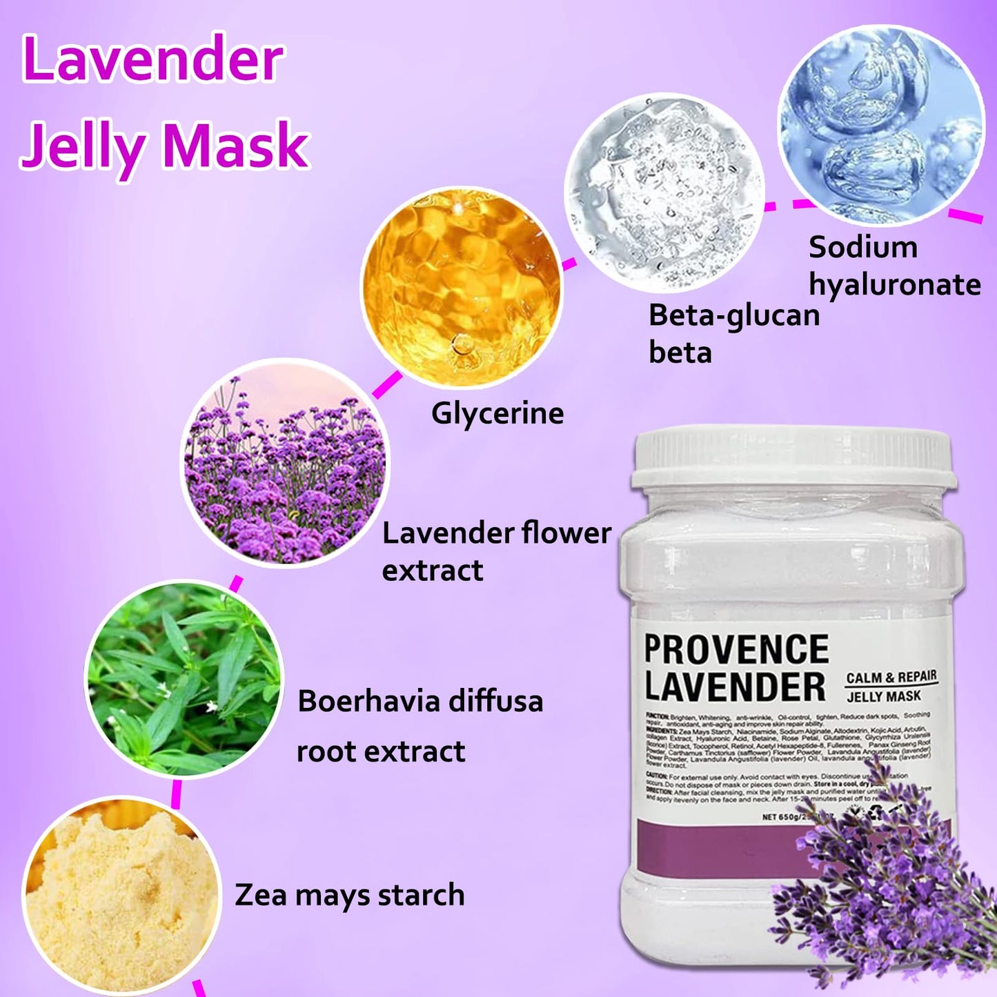 Ouhans Jelly Mask Powder for Facials,Lavender Jelly Masks for Facials Professional,Jelly Face Mask,Hydrating, Brightening & Nourishing,DIY SPA Rubber Mask,with double-ended silicone brush,23 Fl Oz