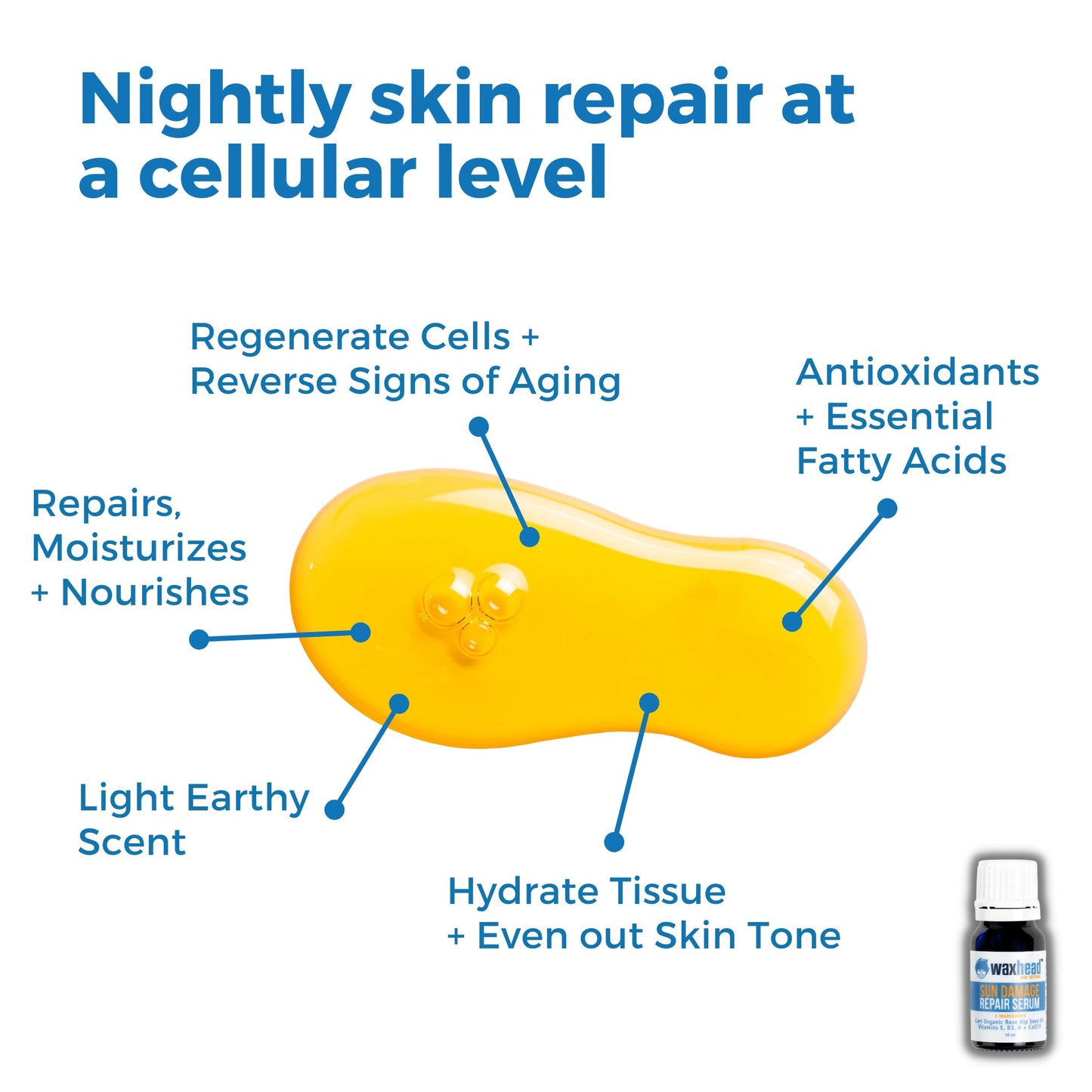 Waxhead Sun Damage Repair Serum, Rosehip Oil and Rosehip Seed Oil for Face with Vitamin A, E and CoQ10, Lightweight Face Oil for Sensitive Skin, Dark Spot and Discoloration Serum for Sun Damaged Skin