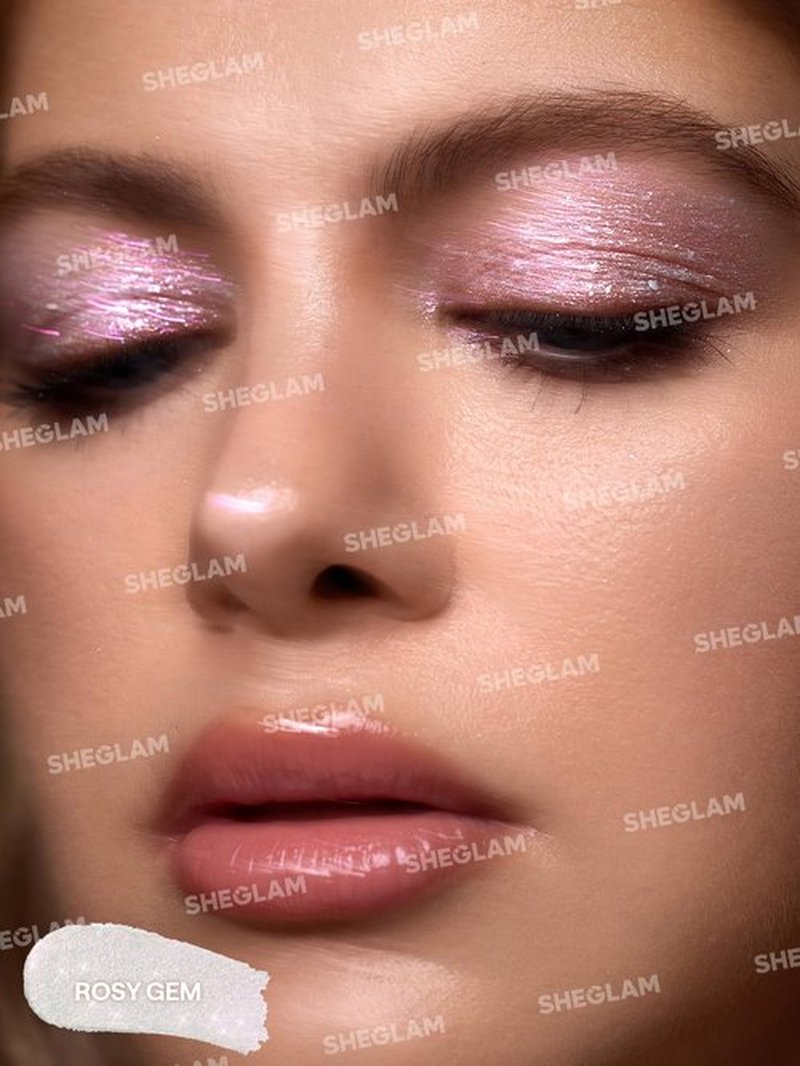 SHEGLAM Crystal Jelly Glaze Stick Eye Shadow Stick Eyeliner Brightener Pencil Crayon with Brush Easy to Blend Long Lasting Shimmer Eyeshadow Stick-Rosy Gem