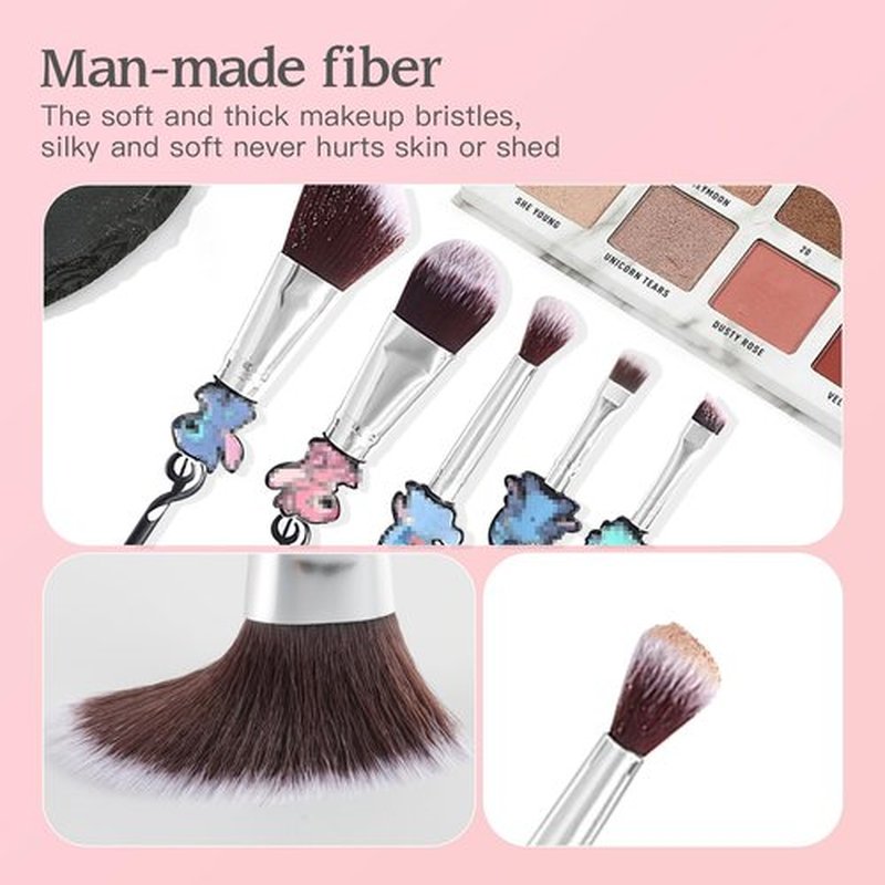 Stich Makeup Brushes Set, WeChip Anime Stich Make Up Brush Set Collection, Stich Stuff for Girls Women - 5pcs Black