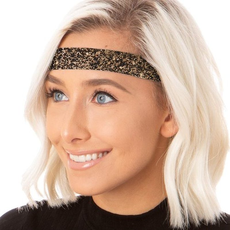 Hipsy Women's Adjustable Non Slip Cute Fashion Wide Bling Glitter Hair Headband 3-pack (Black/Autumn Rose/Brown)