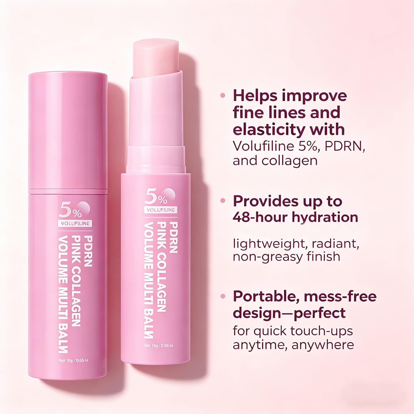 Seolys PDRN Pink Collagen Volume Multi Balm - Hydrating Skin Stick for Face, Lips, Eyes & Neck, All-in-One Smoothing Balm with Volufiline, Makeup Base, Travel-Friendly, Nourishes for Healthy Glow