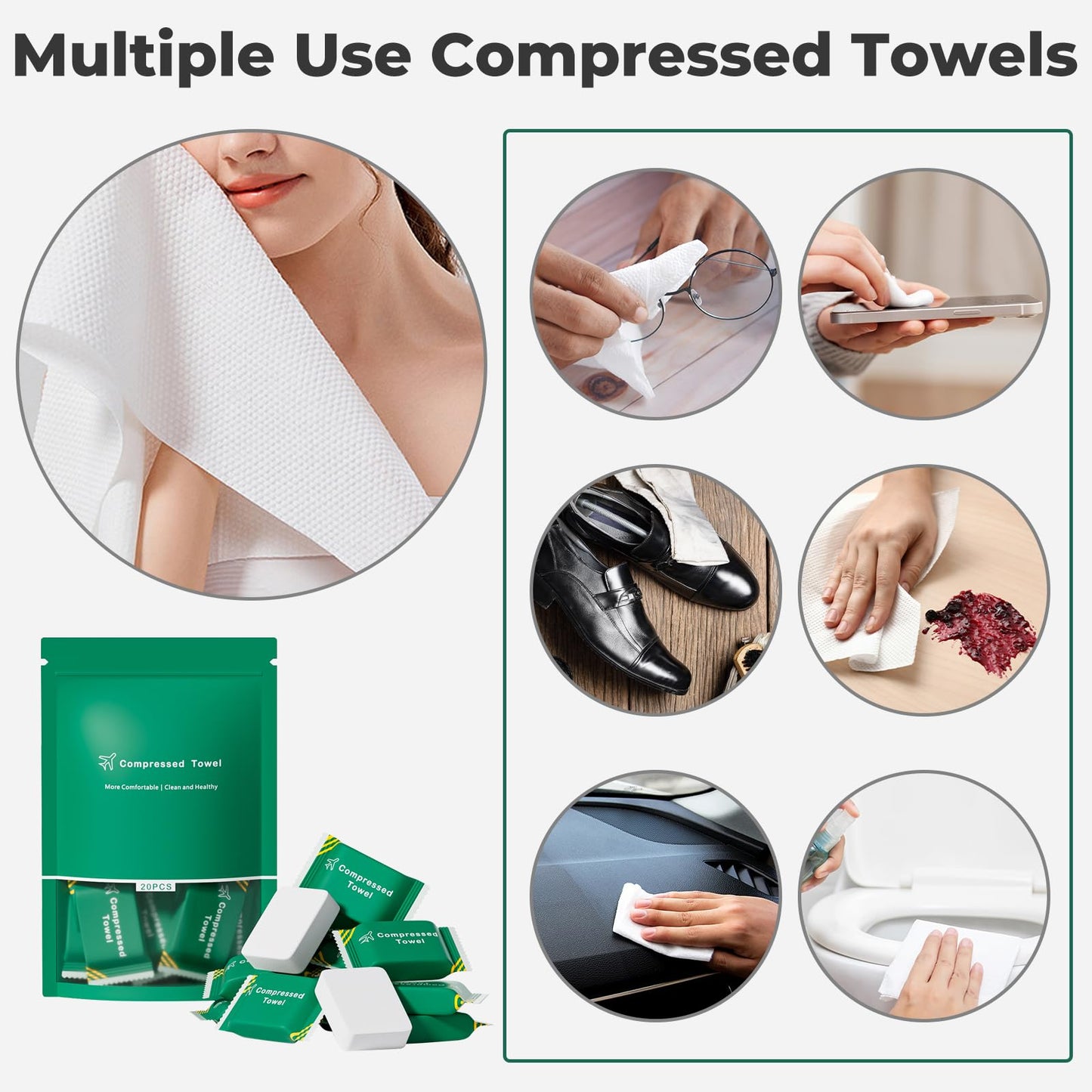 CxLoode Disposable Towel Compressed Towel, Disposable Face Compressed Towels Large Size Coin Tissue Portable Washcloth Reusable for Travel Camping Hiking Outdoor Sports Beauty Salon SPA 20 Pcs