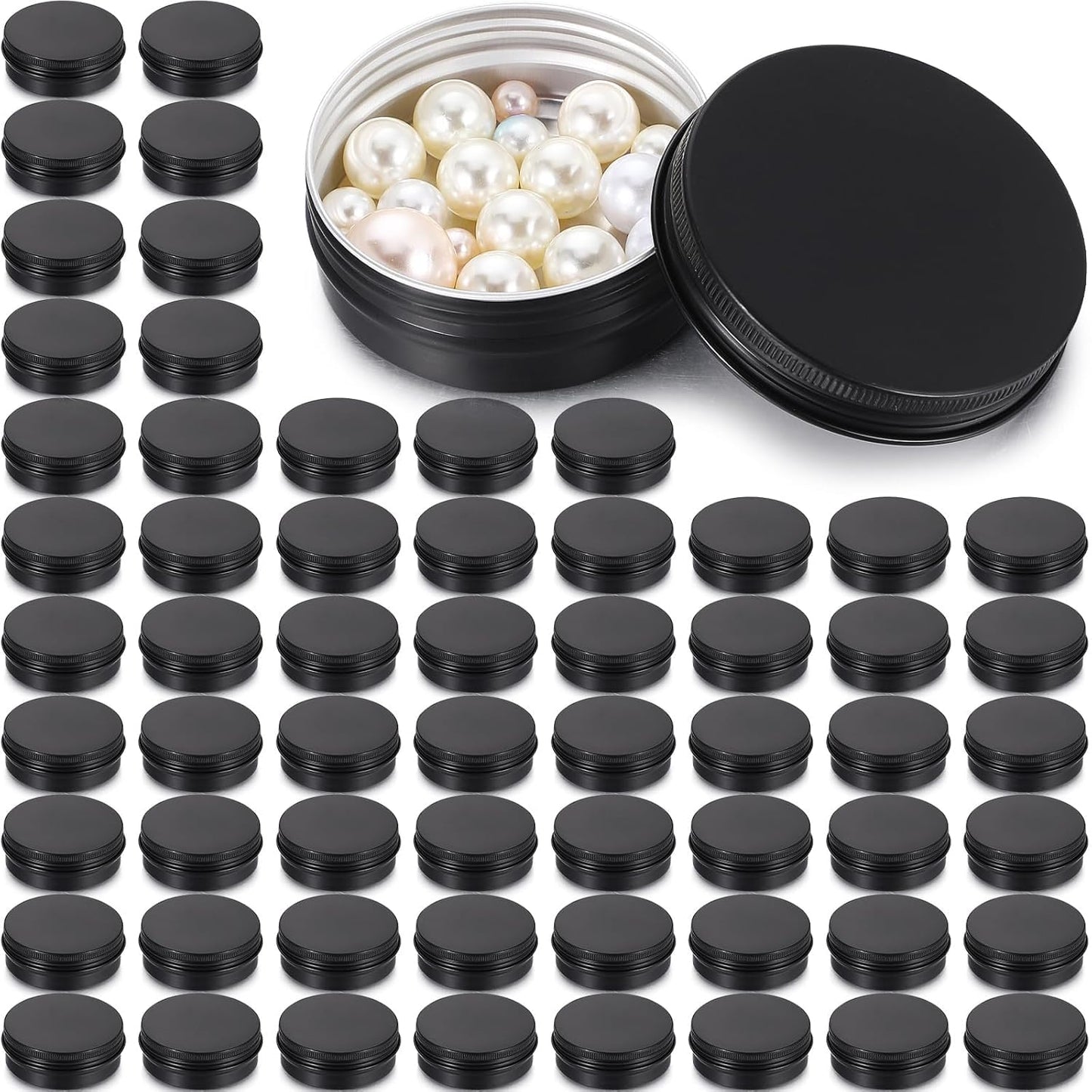 Patelai 64 Pieces Lip Balm Tin Containers Screw Top Round Tin Cans Aluminum Jar with Screw Lid, Empty Bottle Travel Cosmetic Sample Container for DIY(1 oz,Matte Black)