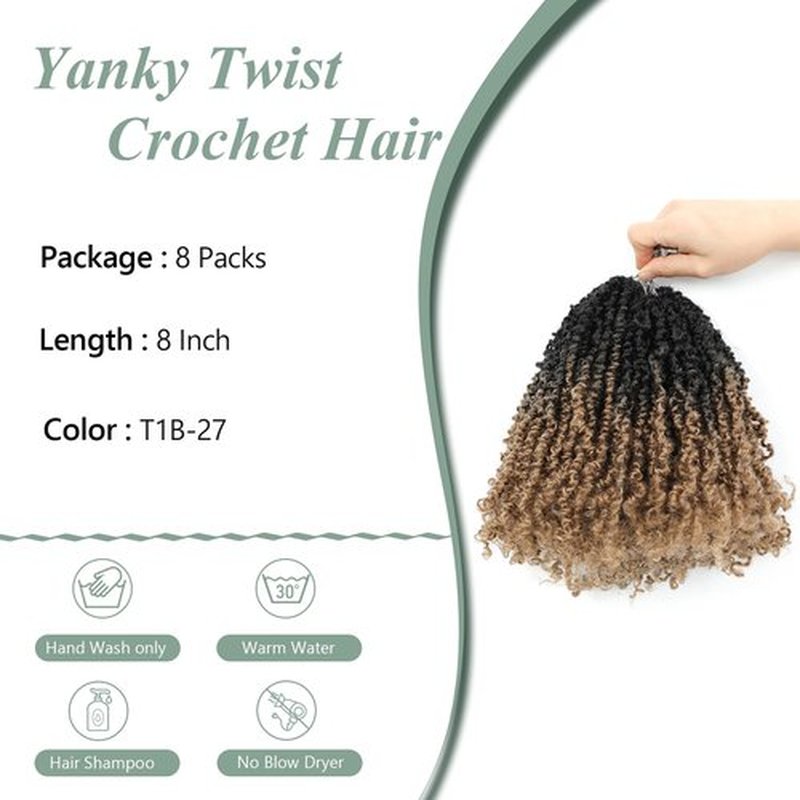 Yanky Twist Crochet Hair 8 Inch Crochet Yanky Twist Pre Looped Crochet Hair 8 Packs Spring Mini Twist Crochet Hair Extensions 1B/27 Bohemian Passion Twist Hair for Black Women