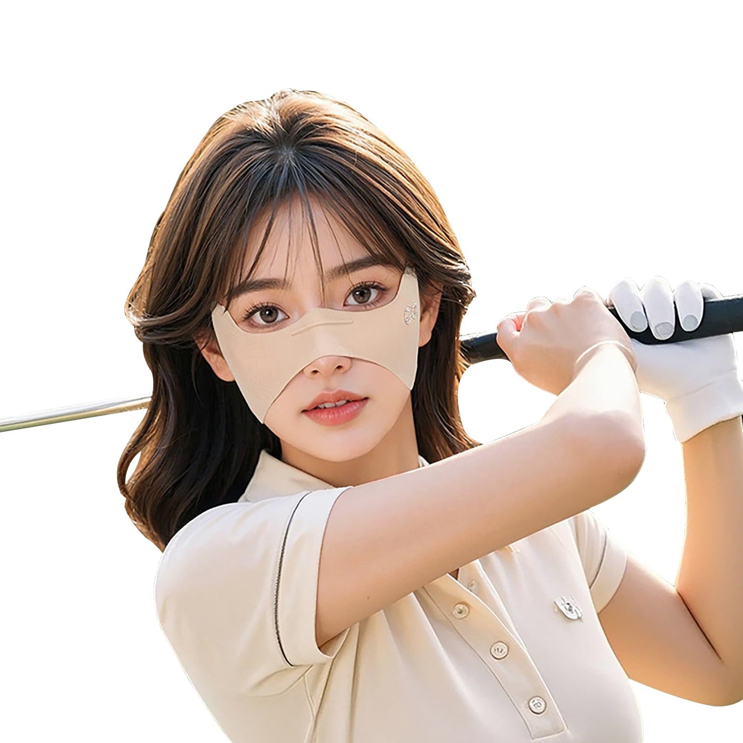 LKMUPNR UPF50+ Sun Block Face Cover, Face Mask for Sun Protection, Golf Mask for Women（Widening Style Khaki）