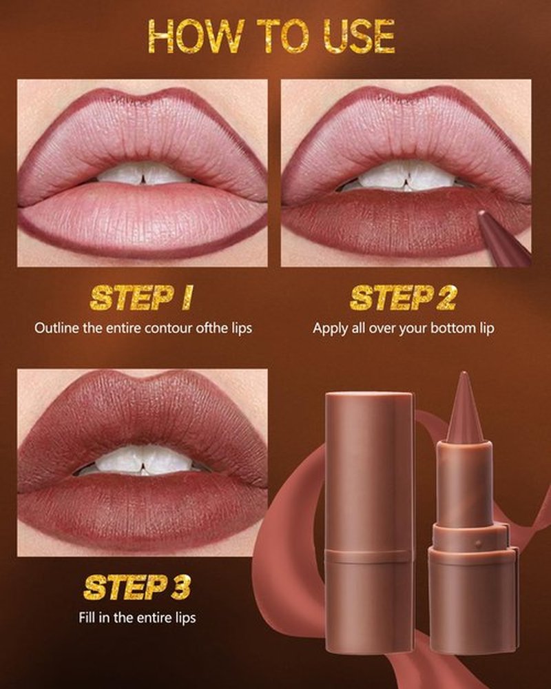 2 in 1 Lip Liner Lipstick, Caramel Brown Lip Liner Lip Gloss, Velvet Matte Sharpened Head Lip Tint Stain,Long Lasting Waterproof,Highly Pigmented Non-sticky Tinted Lip Balm,Lip Makeup for Women-03