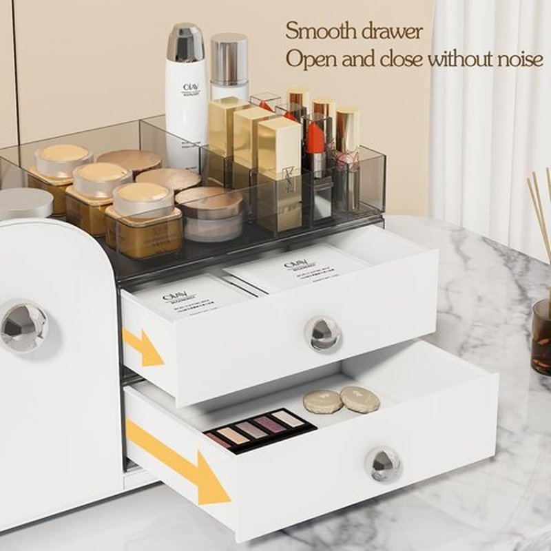 Makeup Organizer with Drawers,High-Capacity Skincare organizers,Makeup Brushes Holder,Make up organizers for Vanity,Cosmetic Display Cases,Bathroom Countertop Organizer(White)